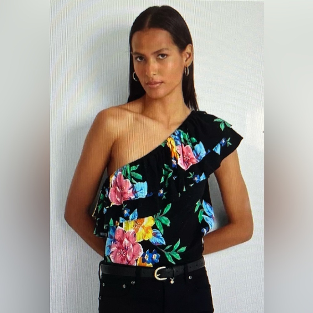 Ralph Lauren Floral Jersey One-Shoulder Top